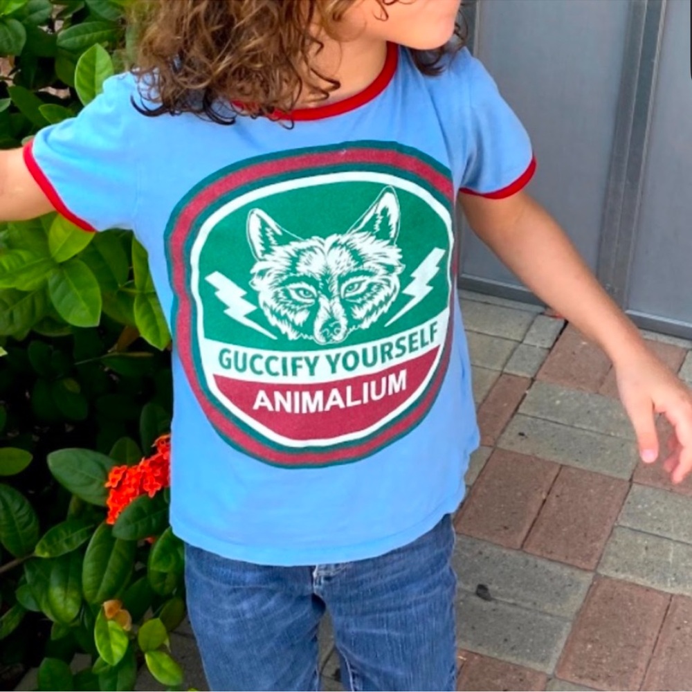 Authentic Gucci luxury designer kids signature tee shirt sz 6